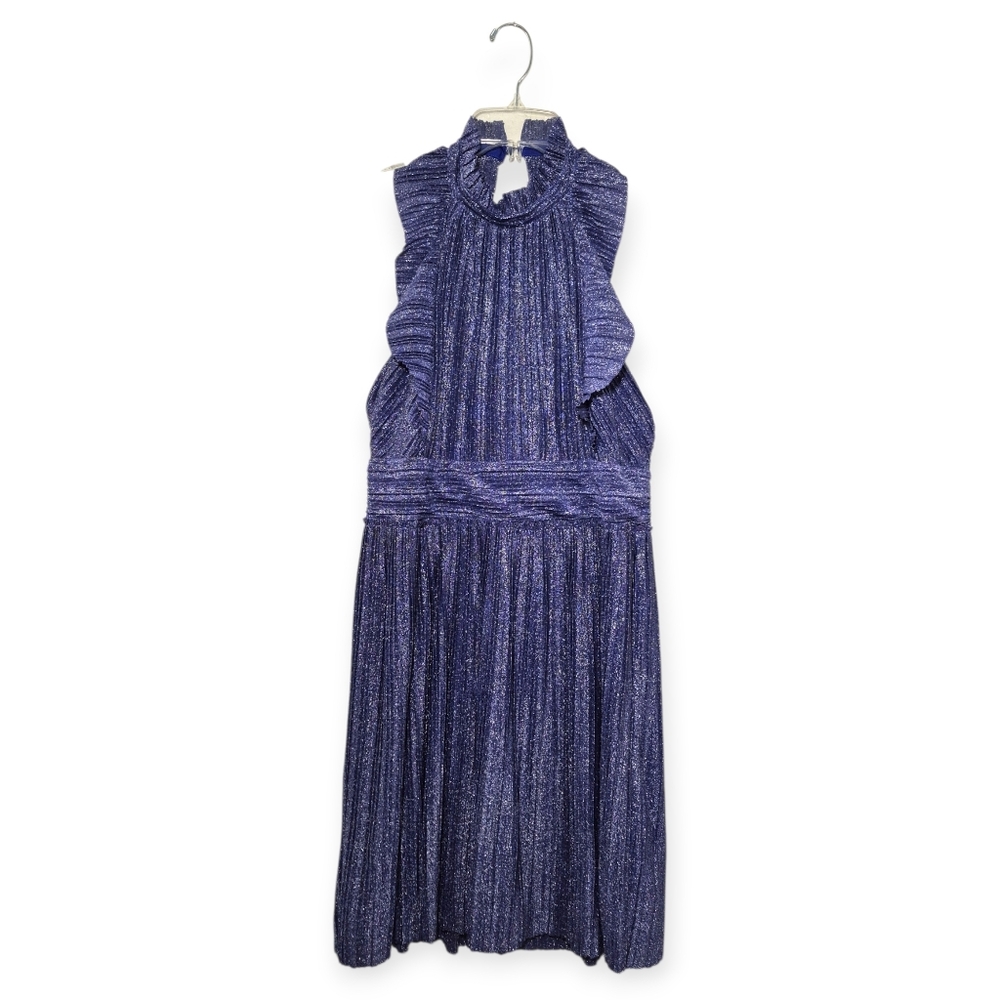 FREE PEOPLE Halter Neck Open Back Glittery Pleated Dress Purple Blue 10 - Picture 2 of 7